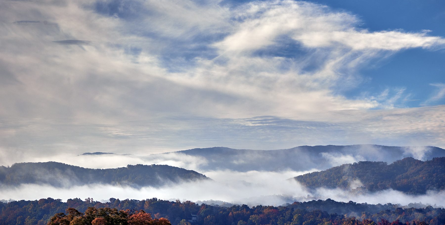 Morning fog over the ridges of the Great Smoky Mountains in eastern Tennessee